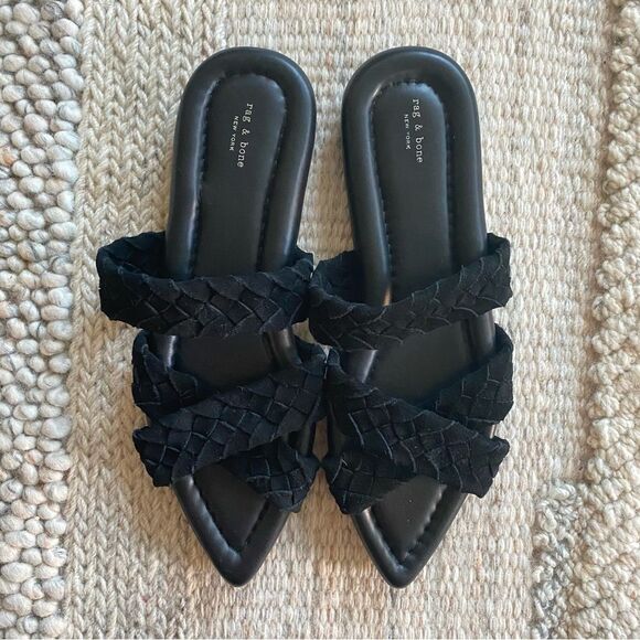Rag & Bone Lewis Pointed Toe Suede Sandal Black Leather Womens Size 39 (7) NWOB - Picture 8 of 12